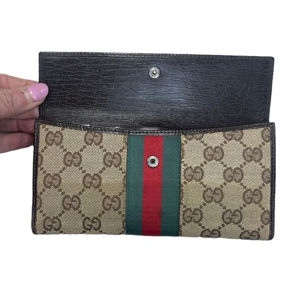 Gucci Canvas Web Logo Jackie Wallet Continental Canvas Leather Authentic - Picture 9 of 9